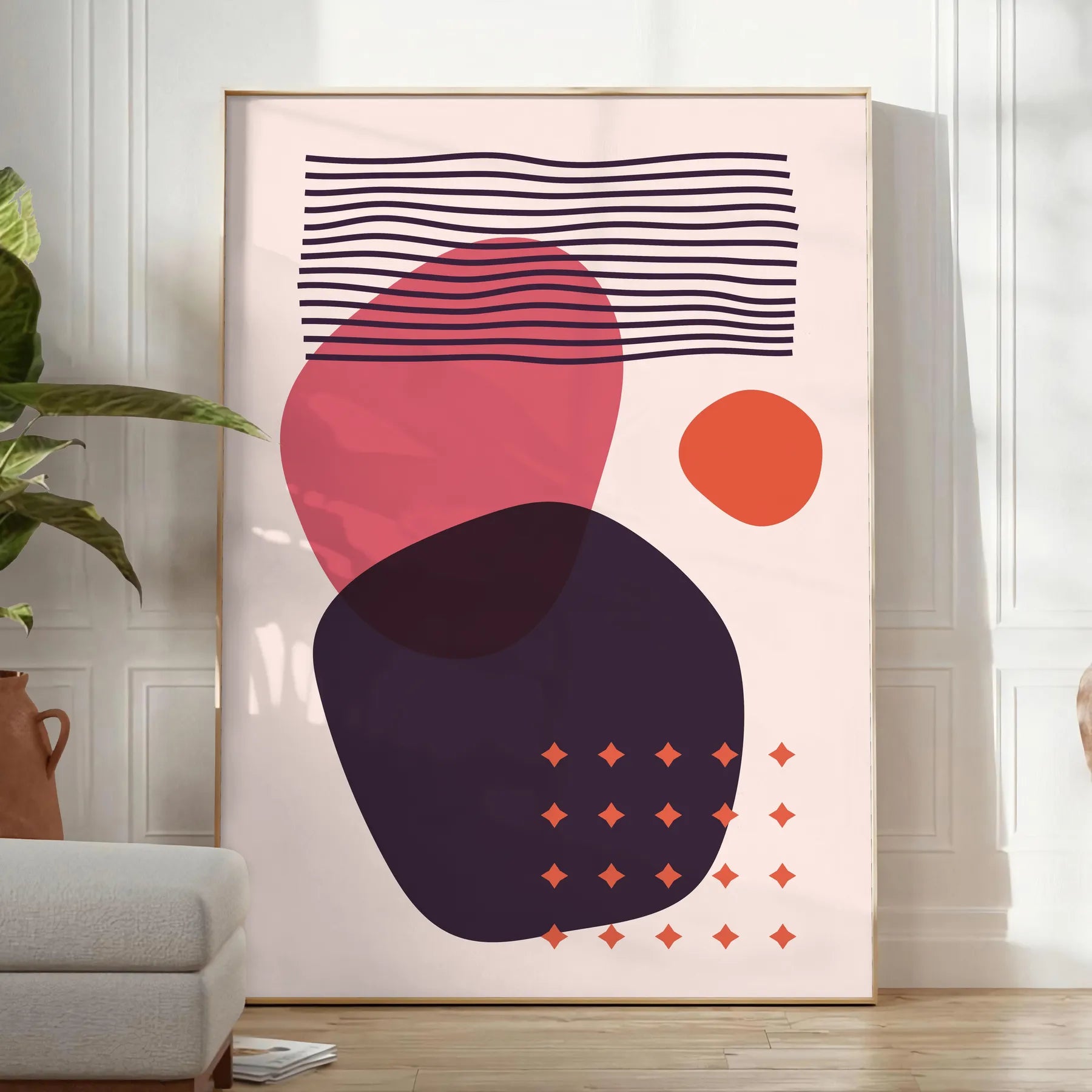 space Boho Wall Art Prints abstract bohemian poster vibrant orange red hues stunning focal point gift home artwork available standalone print